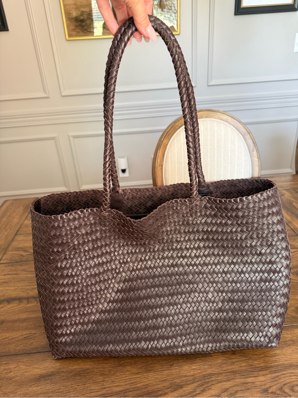 Madewell Braided Leather Tote Bag in Dark Brown